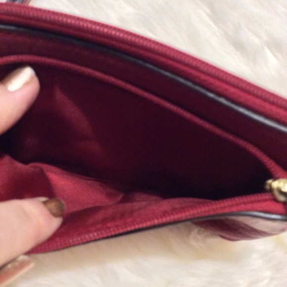 COACH Red Leather Double Wristlet BAG Handle - Picture 11 of 12